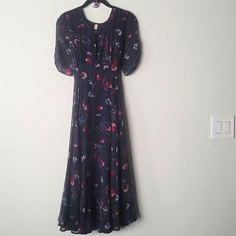NEW Free People 2 XS Bonnie Floral Coquette CottageCore Dress Blue Fit Flare Tie - Picture 2 of 15